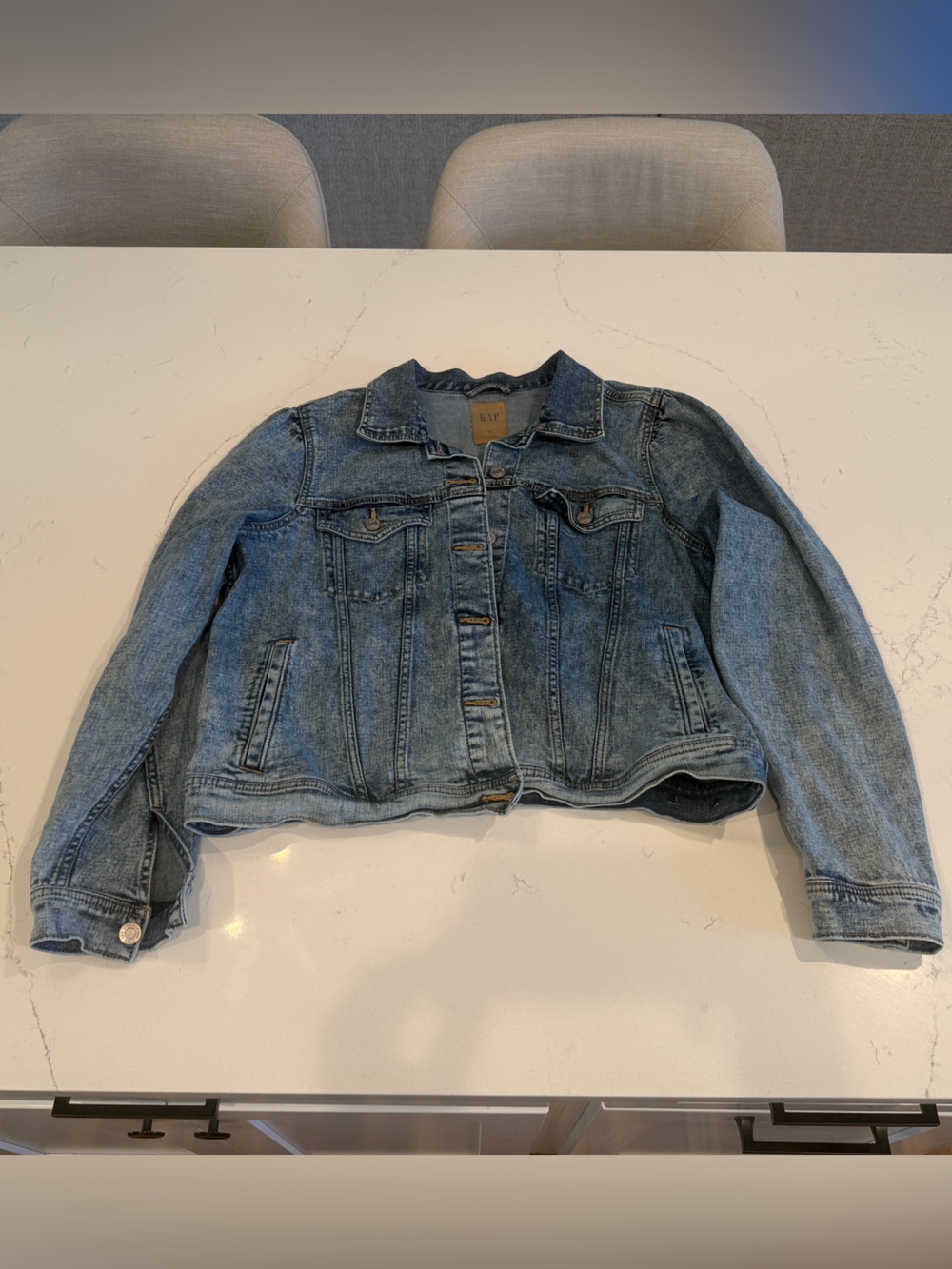 Gap Light Wash Puff Sleeve Denim Jacket